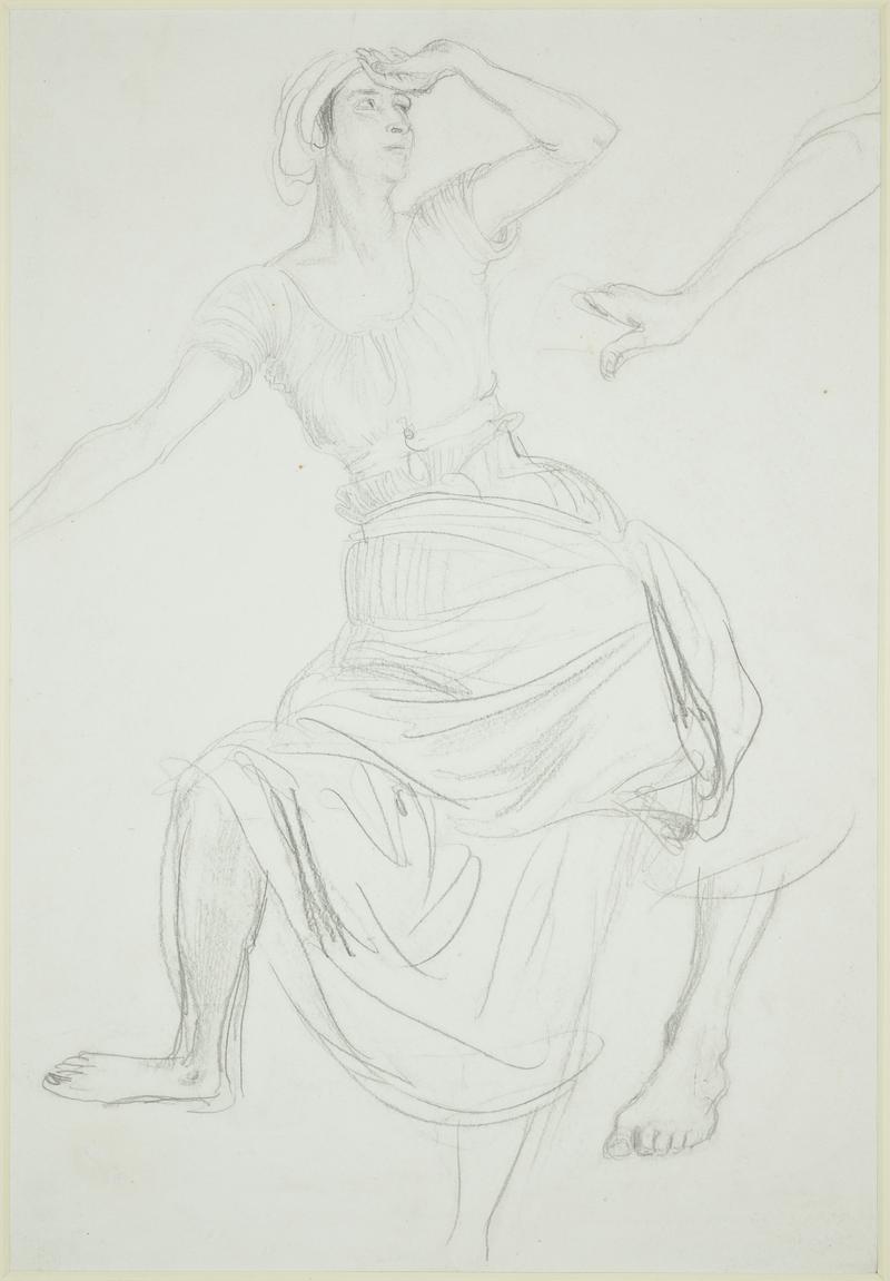 Dorelia, full length, looking up with left hand held above eyes