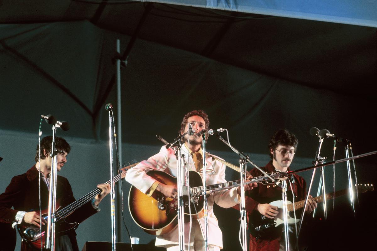 GB. ENGLAND. Isle of Wight festival.
Bob Dylan and members of the band. 1969.