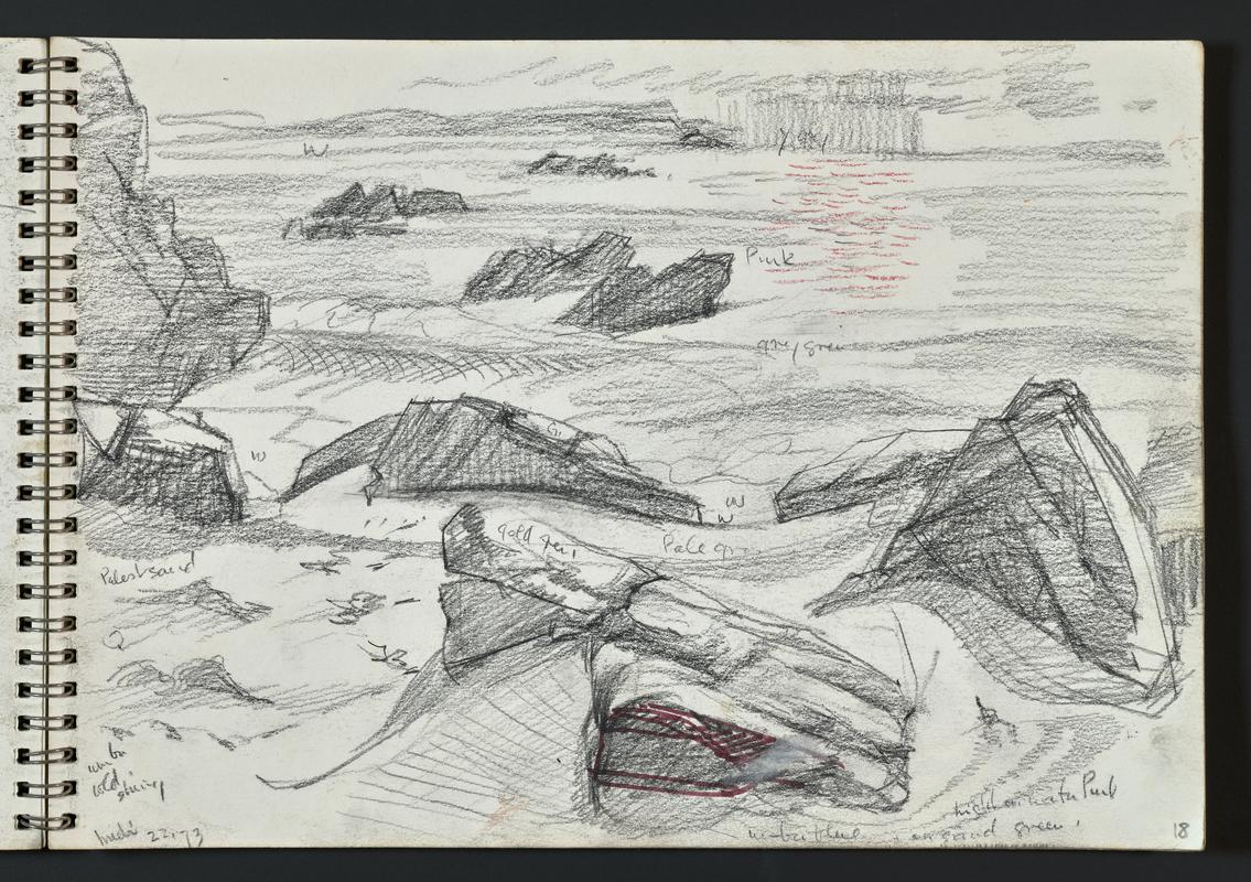 Llyfr brasluniau: Llong Dona Marika ar greigiau, Grassholm, Kestrel Bay, Traeth Mawr, Tarus y morlo