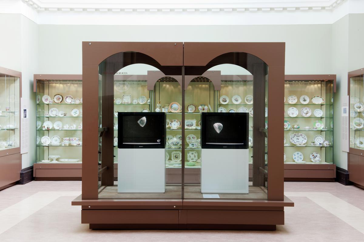 Teacup 1 (Bounce) & Teacup 2 (Break), Artist installation on display in the Welsh Ceramics Gallery