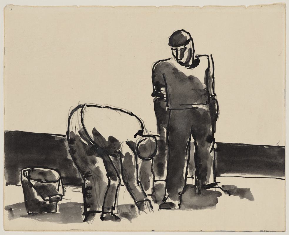 Two figures with bucket