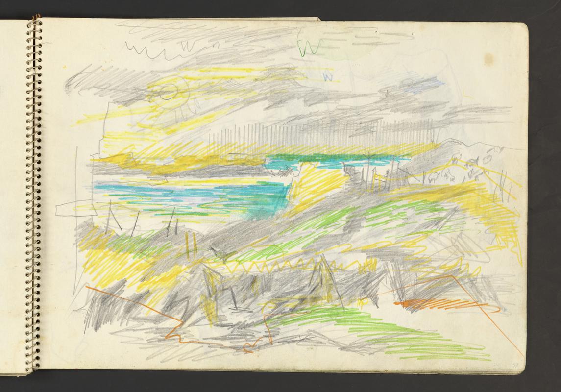 Sketchbook: West Hook Farm, Renney Slip, Marloes, St Ishmaels, cottage at Martin's Haven, Monk Haven, Nashdom Abbey grounds, Nicola feeding George, Penty Parc, radishes