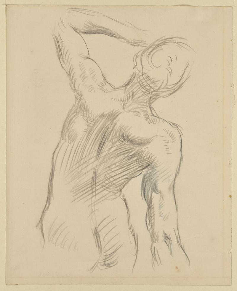 Male nude, from behind, leaning back