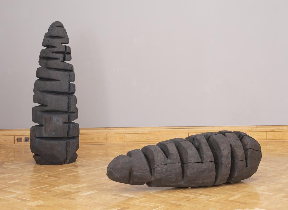 Two Oak Forms sliced and charred