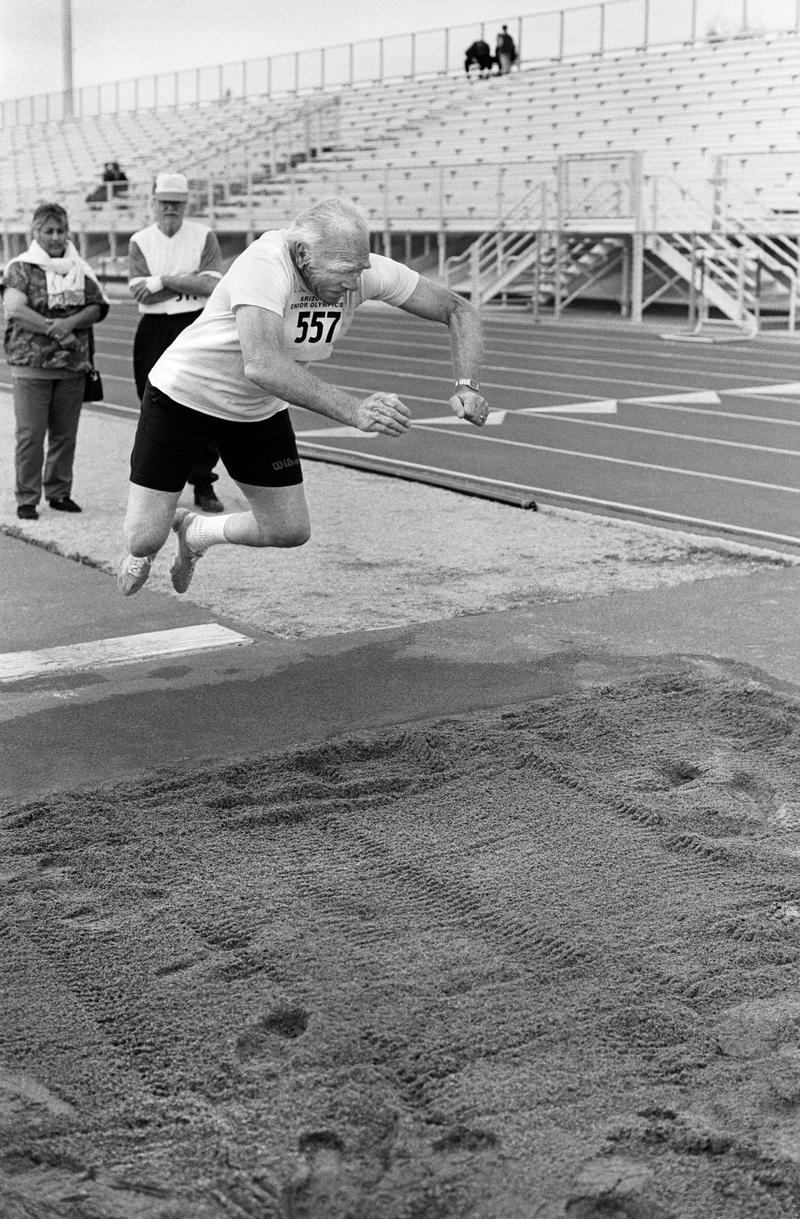 USA. ARIZONA. Tempe. Senior Olympics. The standing long jump. 80 to 85. 1997.