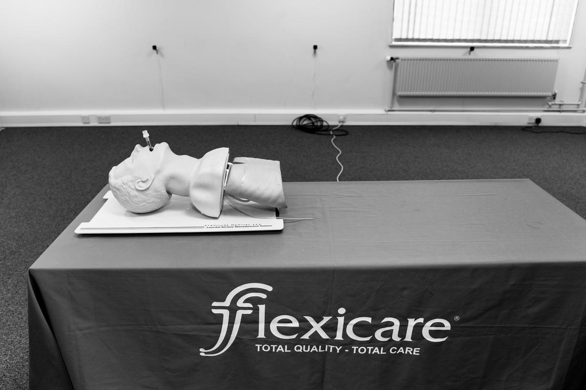 GB. WALES. Mountain Ash. Flexicare medical products. Demonstration dummy in the training room of Flexicare Medical. 2013.