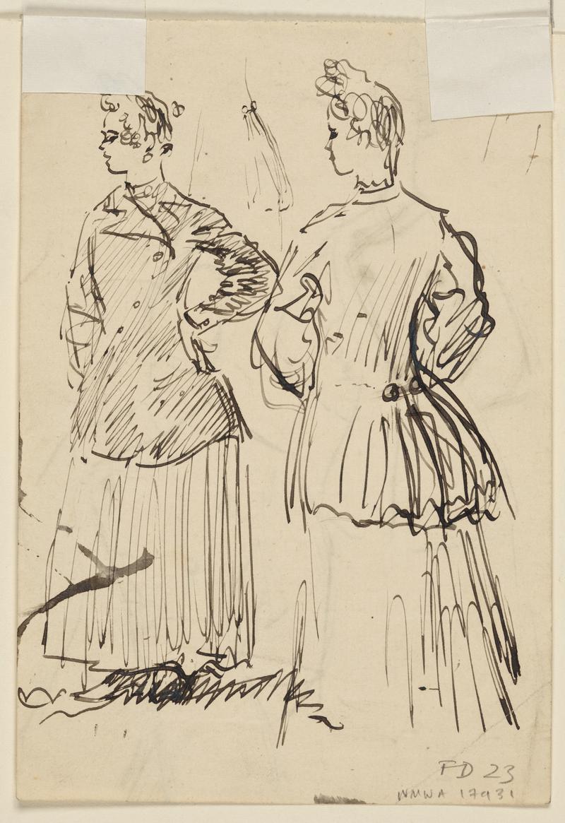 Two Sketches of a Standing Woman wearing a Coat