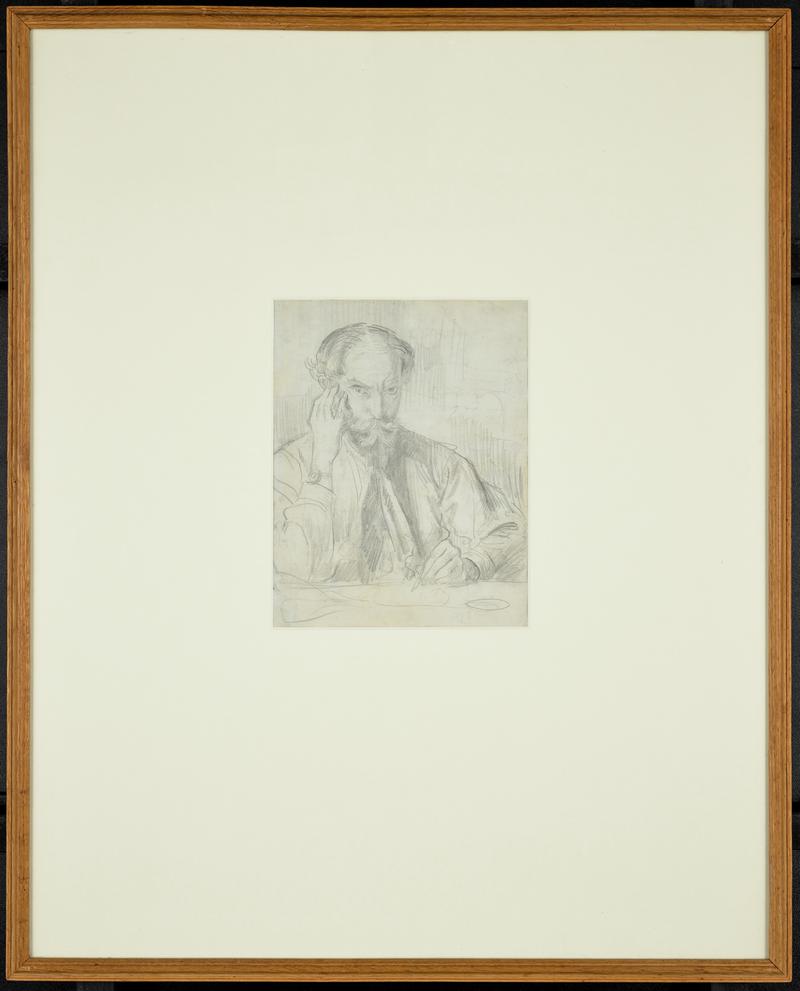 Self portrait drawing at a table