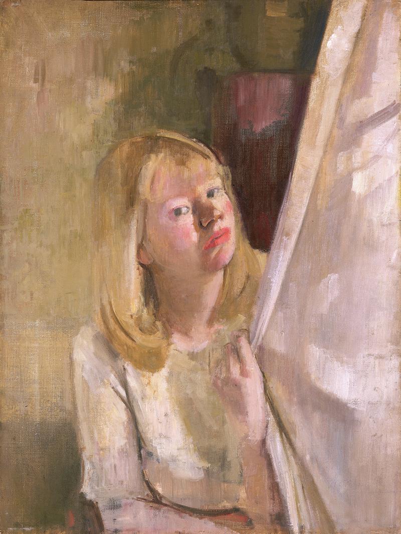 Girl at a curtain