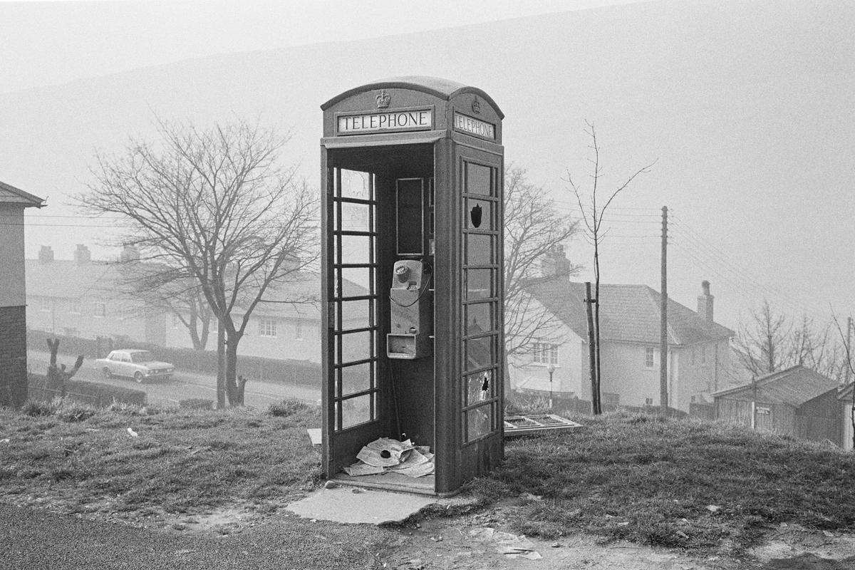 GB. WALES. Abertillery. Telephone box vandalism. 1974.