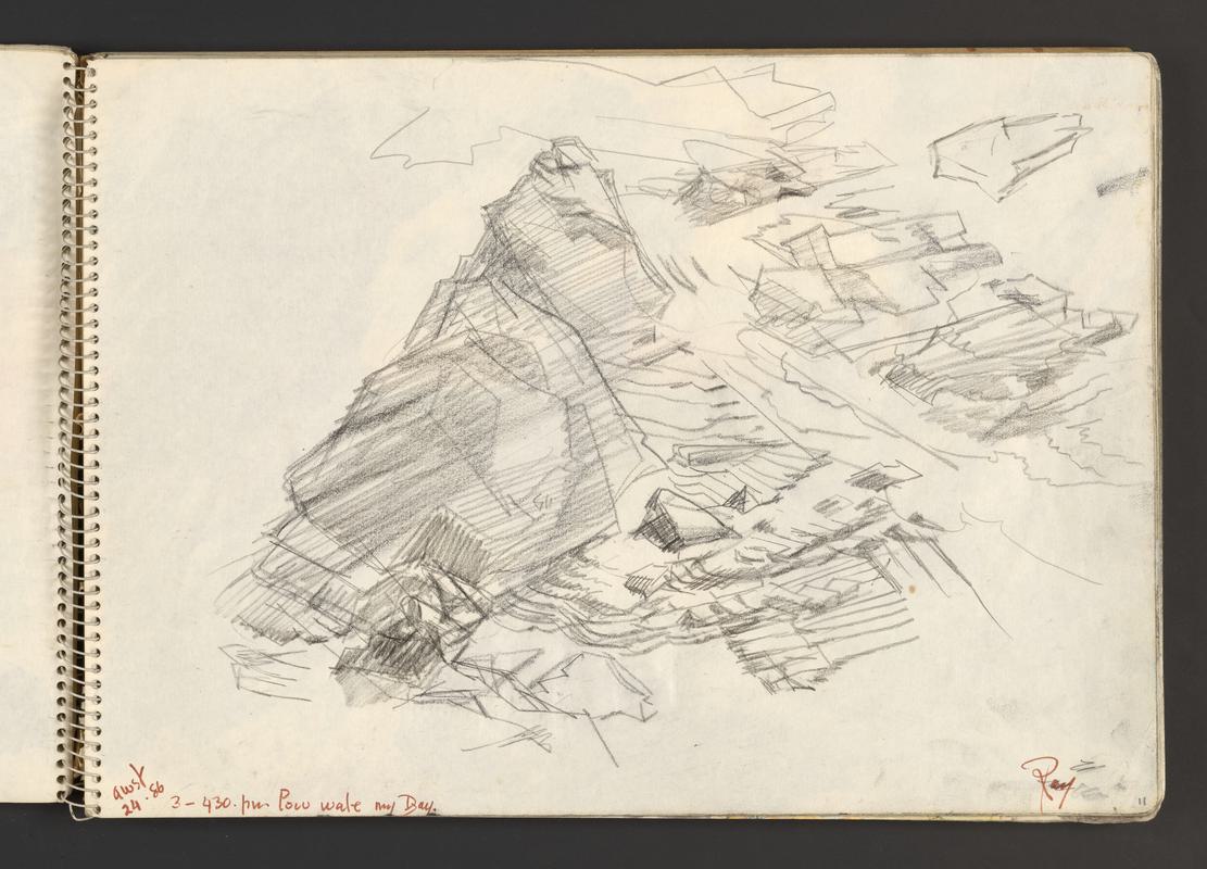 Sketchbook: Martin's Haven, damage to studio roof, Renney Slip, Skokholm from coast path; Gateholm; St Brides & All Saints; Monk Haven, Nashdom Abbey grounds; Portugal