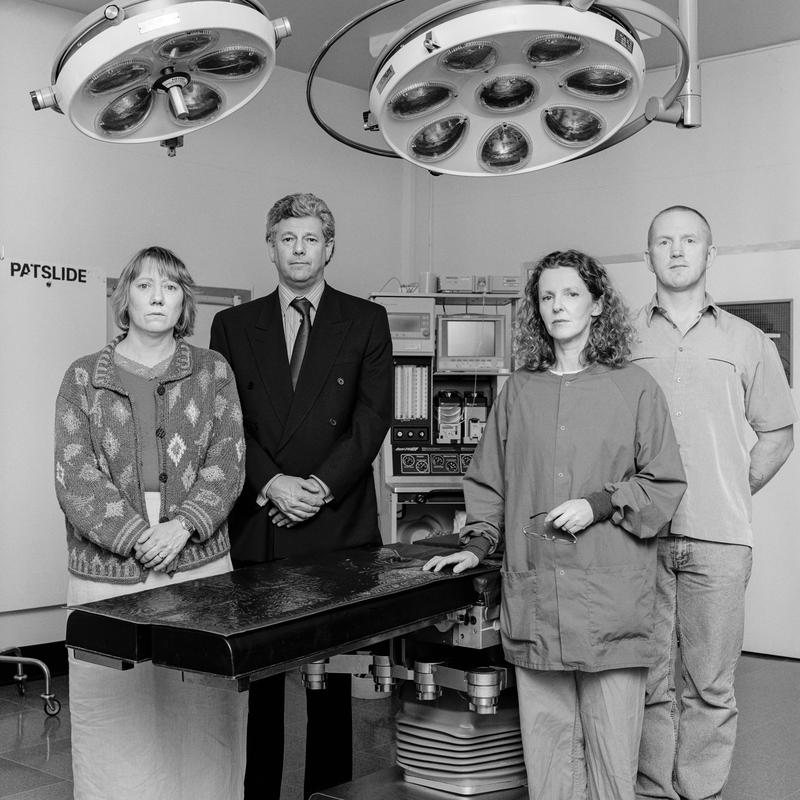 Dr Carol Harrison, Mr Richard L. Brackett, Rhodd Outten (Ros) and Archie Cameron. Photo shot: Neville Hall Hospital, Abergavenny, 12th February 2003.