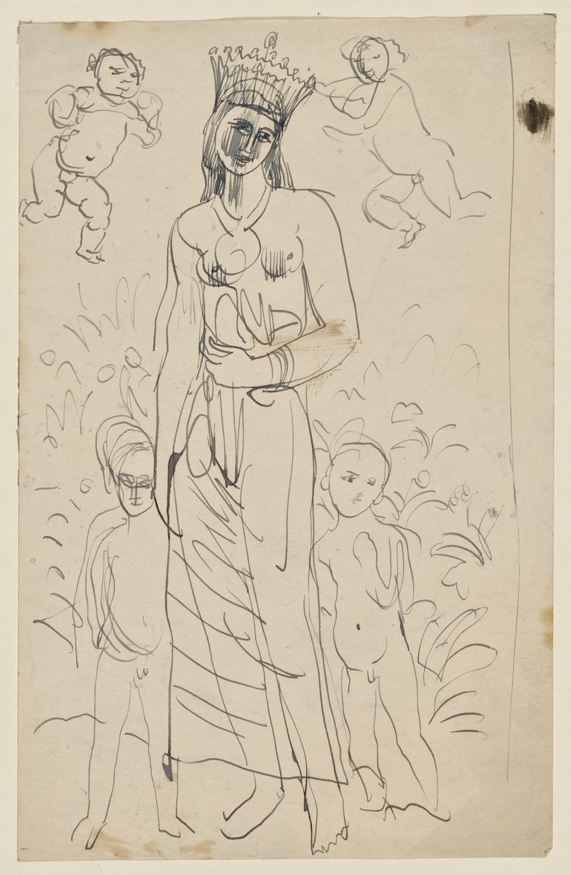Crowned Woman with Children and Cherubs