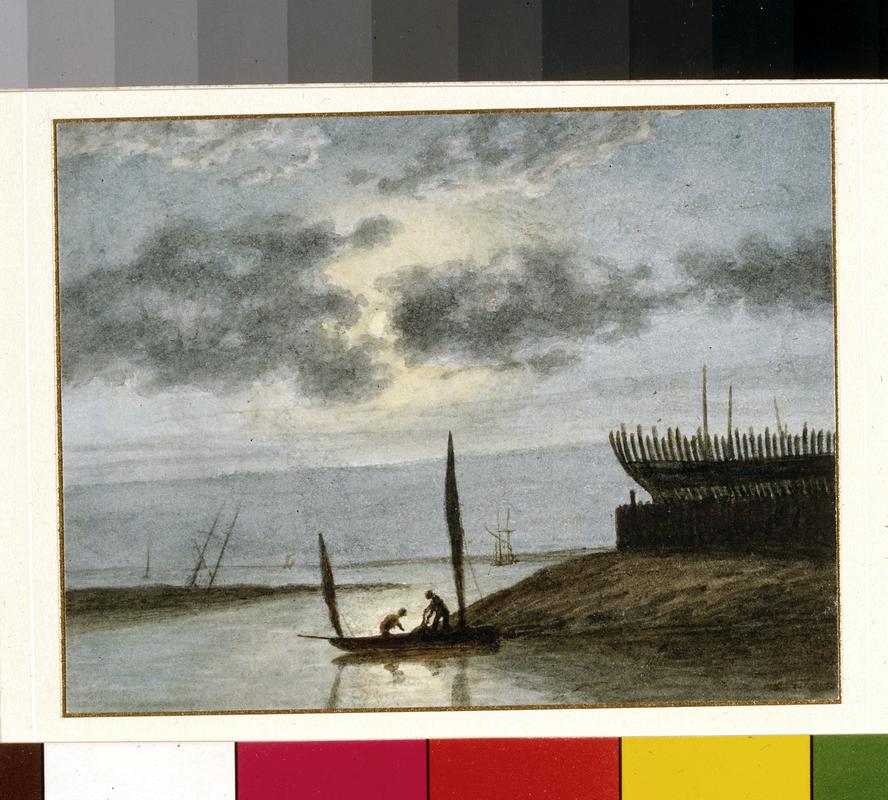 Boat builder's yard at Cardiff, by moonlight