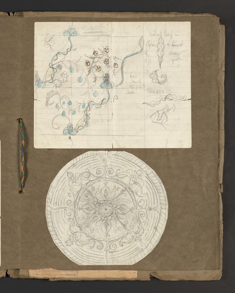 Sketch book: full of inspiration for designs in pots & the natural world & RHJ's designs for tiles, textiles, dishes, a carpet & mural