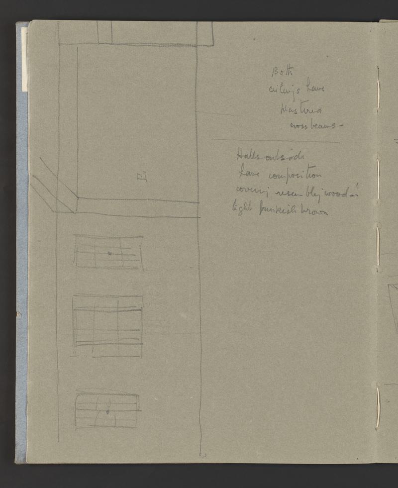 Sketchbook: donkeys; architectural decoration; figure studies; Gabrielle in dancer clothes; man asleep on bed & another in country clothes with stick; large birds flying