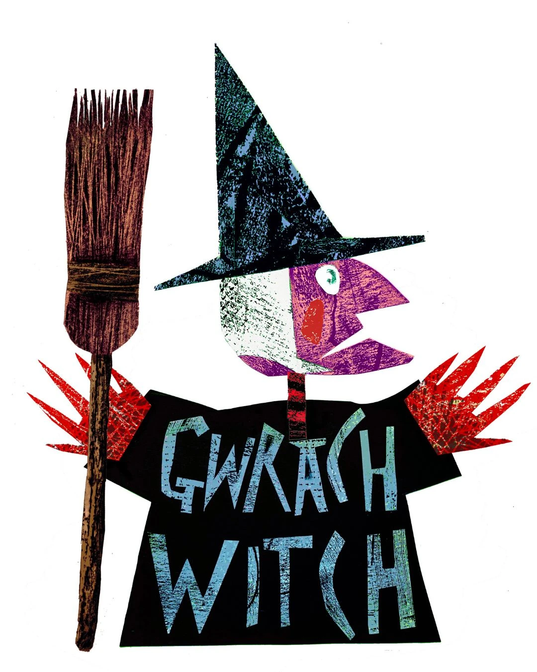 Collage digidol o wrach mewn ffurfiau onglog